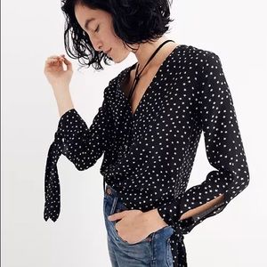Madewell Silk Star Scatter Tie-Sleeve Top